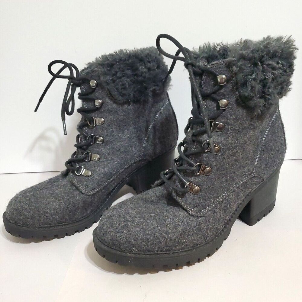 Cliffs by White Mountain Trident‎ Boots 9M Ankle Lug Sole Faux Fur Collar Hiker